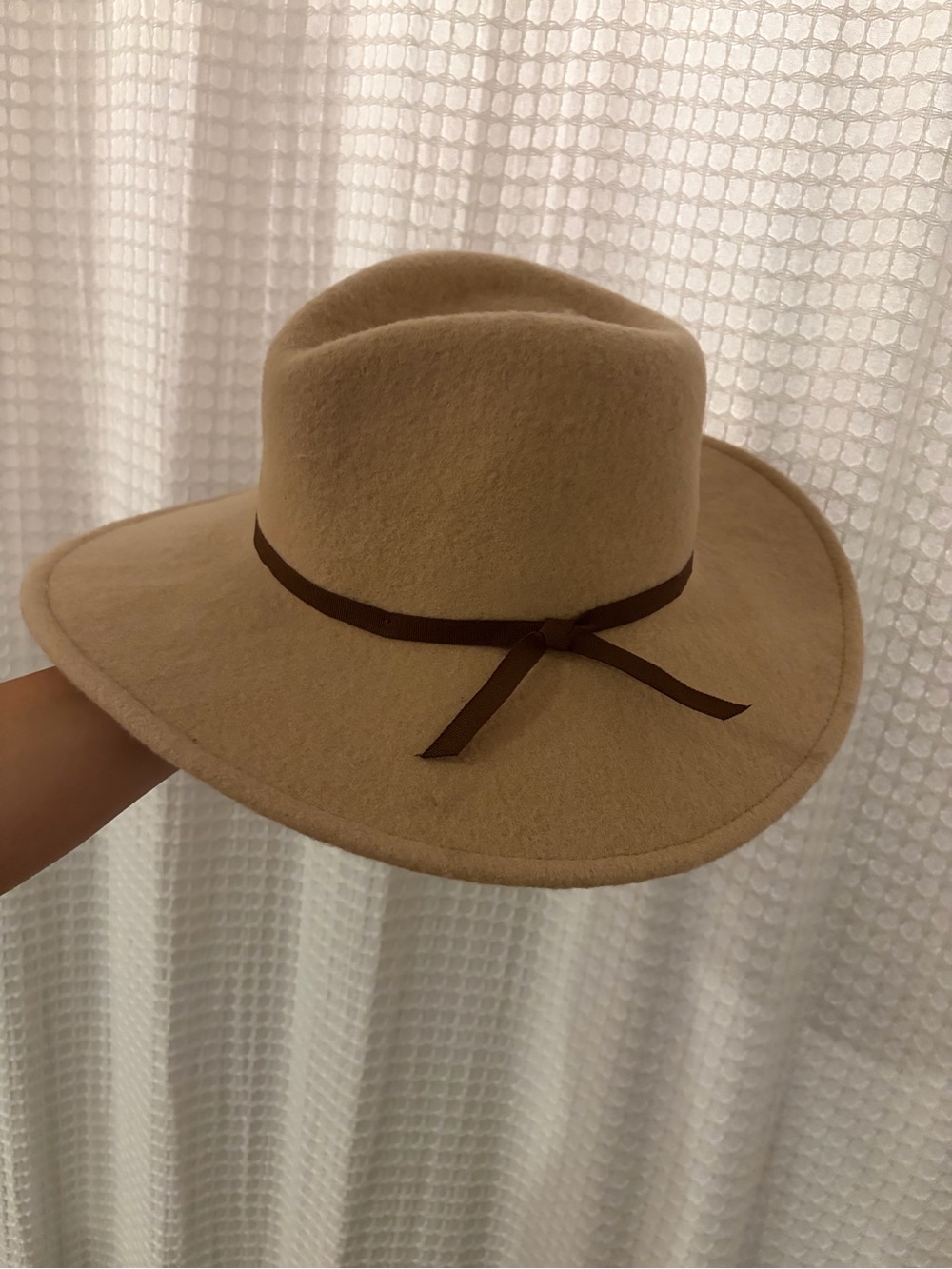 Brixton Women's Camel Felt Wide-Brim Hat with Brown Ribbon